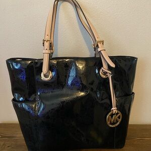 Michael Kors Glossy Black Tote with Gold Accents